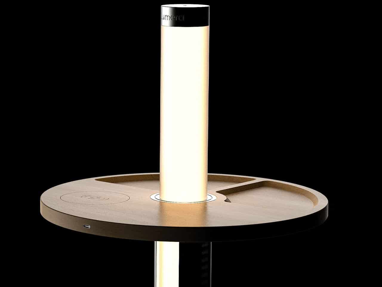 Lumera is a modern side table with built-in lamp and wireless charging for everyday convenience
