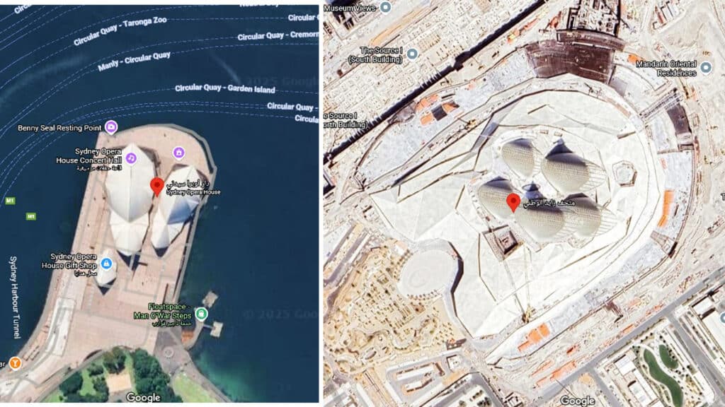 images of both buildings side by side, the visual similarity is palpable