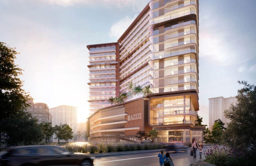 تصميم خارجي لمشروع عزّي ديفيد في منطقة الجداف بدبي مع إطلالة مباشرة على خور دبي.