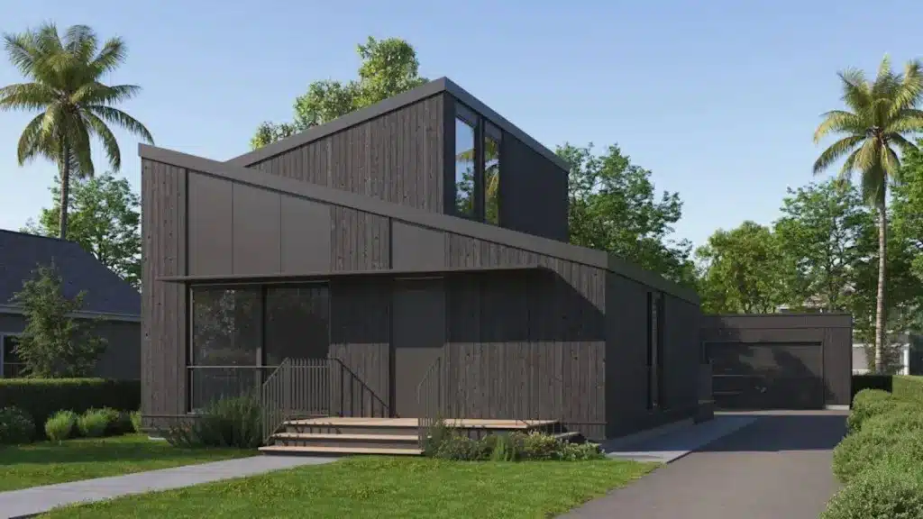 Modern modular homes built using a mobile robotic factory in Pacific Palisades.