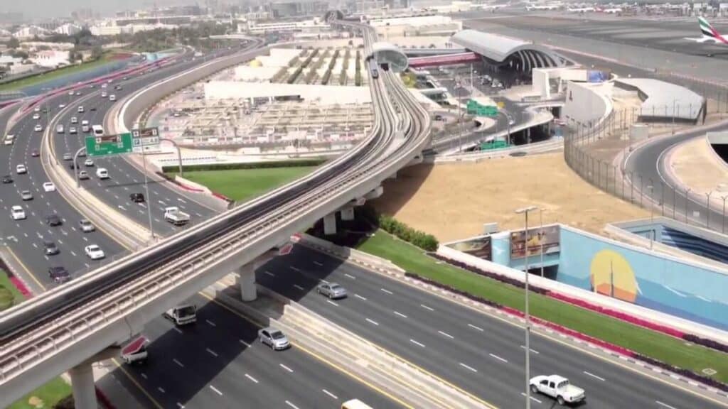 General view of the bridge expansion works leading to Terminal 1 at Dubai International Airport