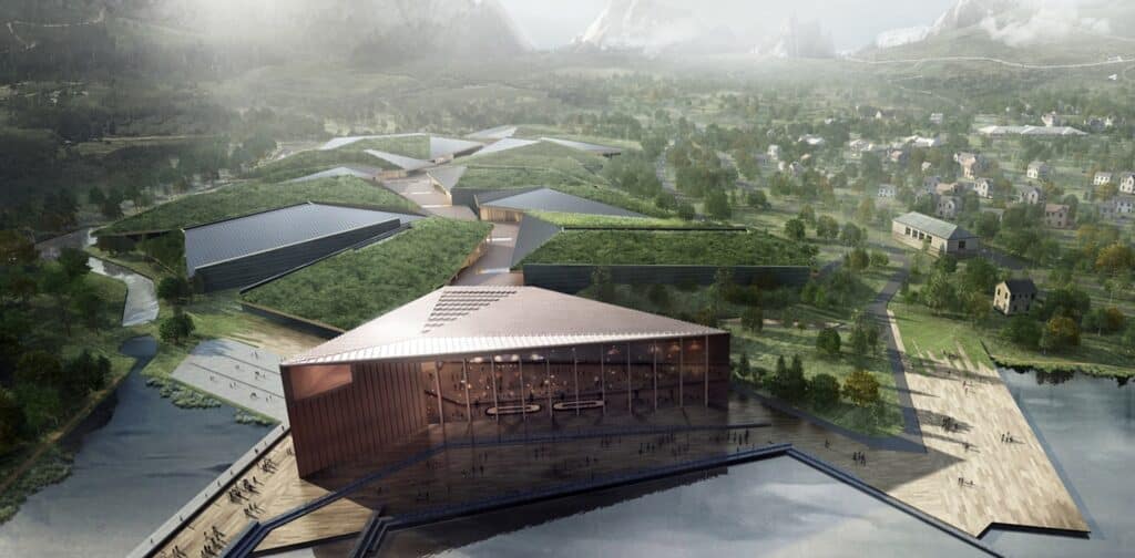 تصور تخيلي لمركز بيانات صناعي ضخم مجهز بوحدات معالجة عالية الأداء