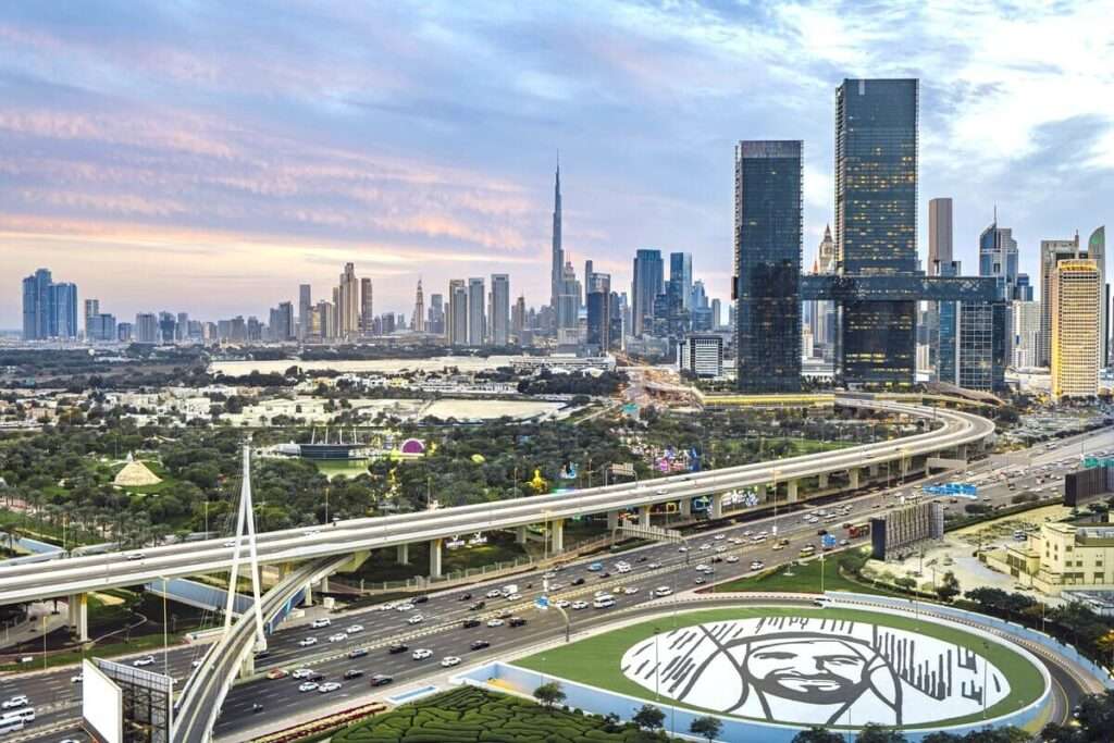 مشهد جوي لموقع إنشاء المونوريل الجديد في الرياض