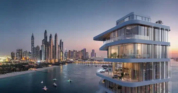 Modern residential towers on Dubai’s waterfront, showcasing luxury branded projects