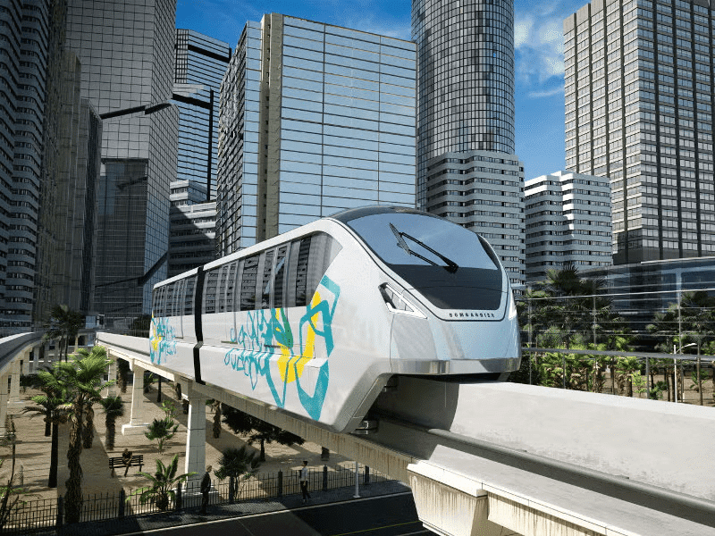 East Nile Monorail station with contemporary architectural design blending into the urban environment.