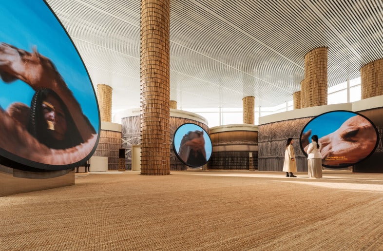 Natural lighting and wooden material details in the UAE Pavilion