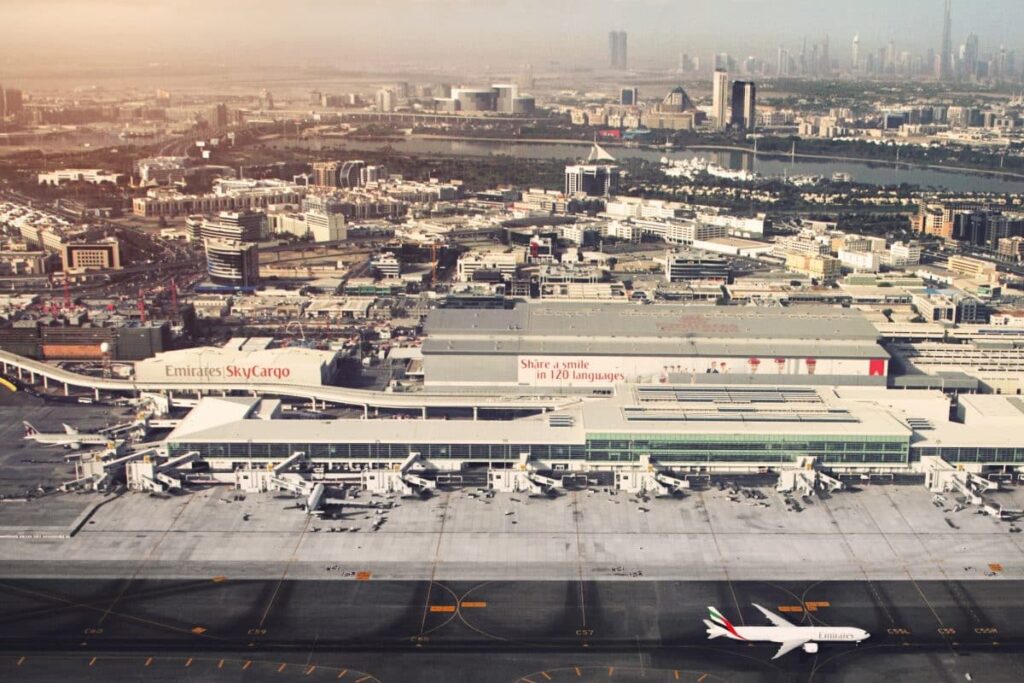 Aerial shot of the ongoing expansion works on Dubai International Airport bridge