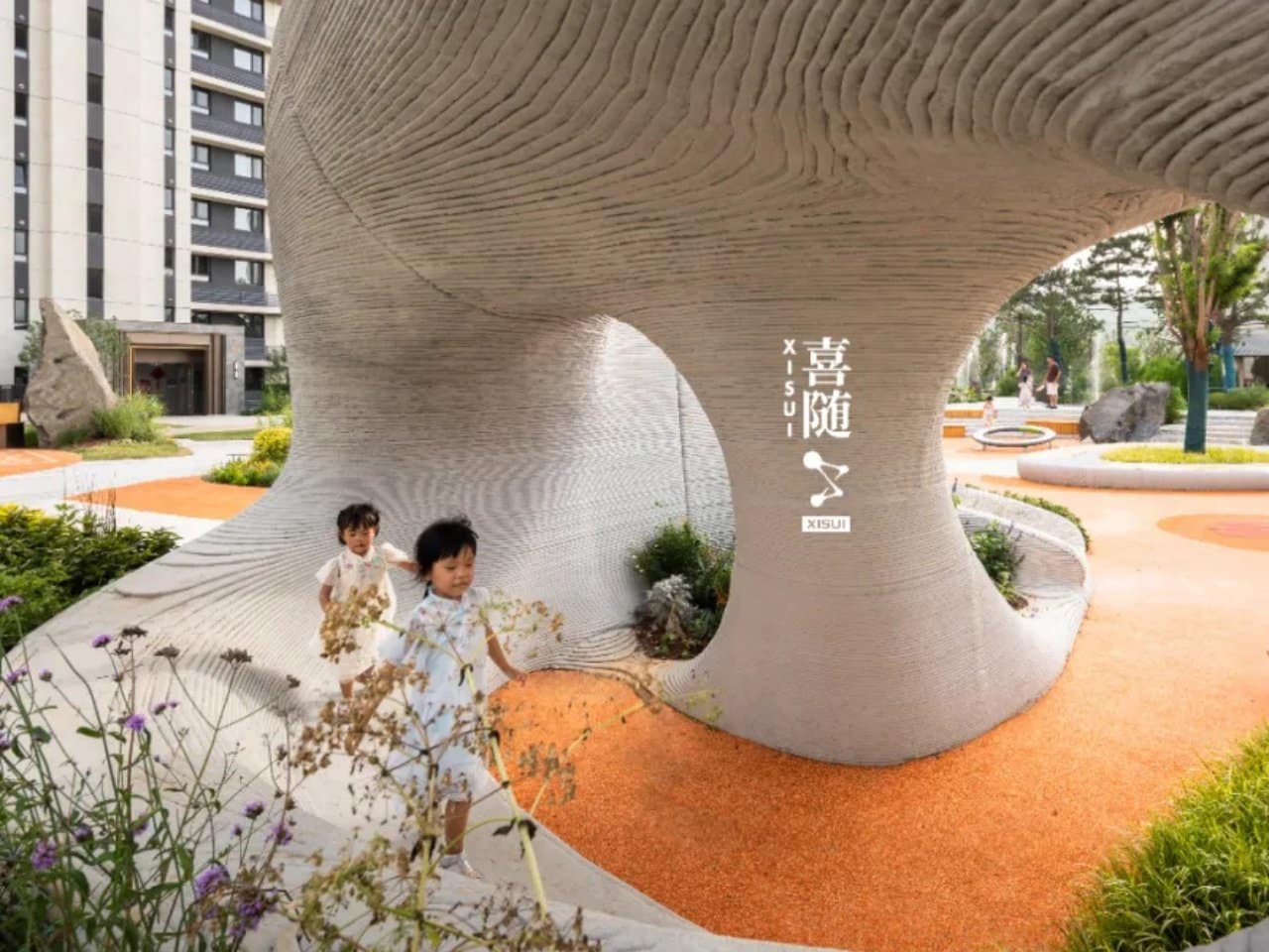 Boulder Park is a sculptural urban retreat with 3D printed centerpiece