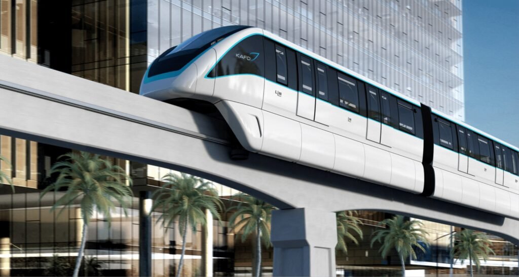 Close-up of the Riyadh monorail train design