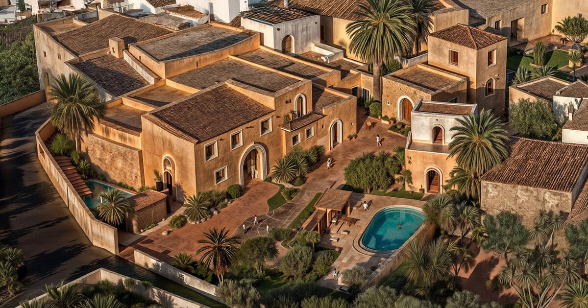 الجدران الحجرية ومسابح عاكسة على شكل مجمع سكني تم تجديده في جزيرة كريت بواسطة Vastudio