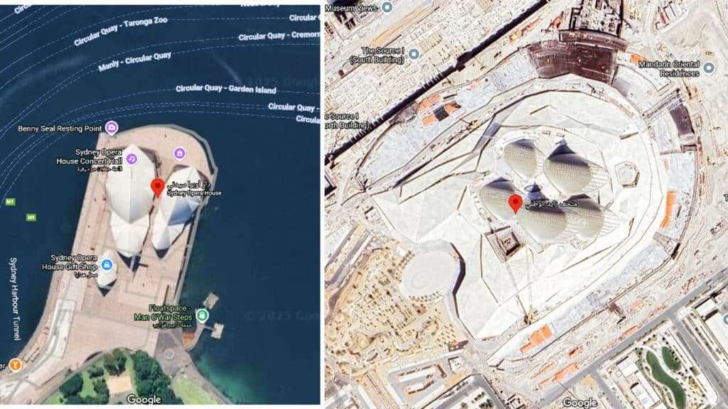 images of both buildings side by side, the visual similarity is palpable