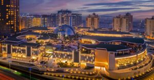 Palm Jumeirah Mall façade after redevelopment with contemporary architectural lighting