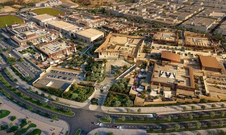 Aerial view of infrastructure works at the Al-Arous Community project in northern Jeddah