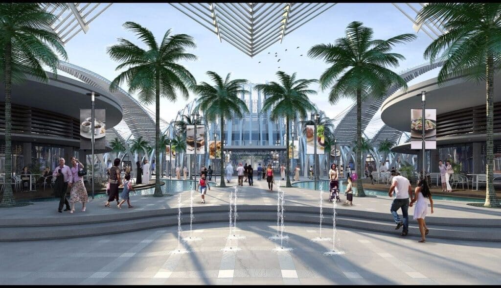 المساحات الداخلية لمول دبي ريتيل مع ضوء طبيعي وتصميم مفتوح