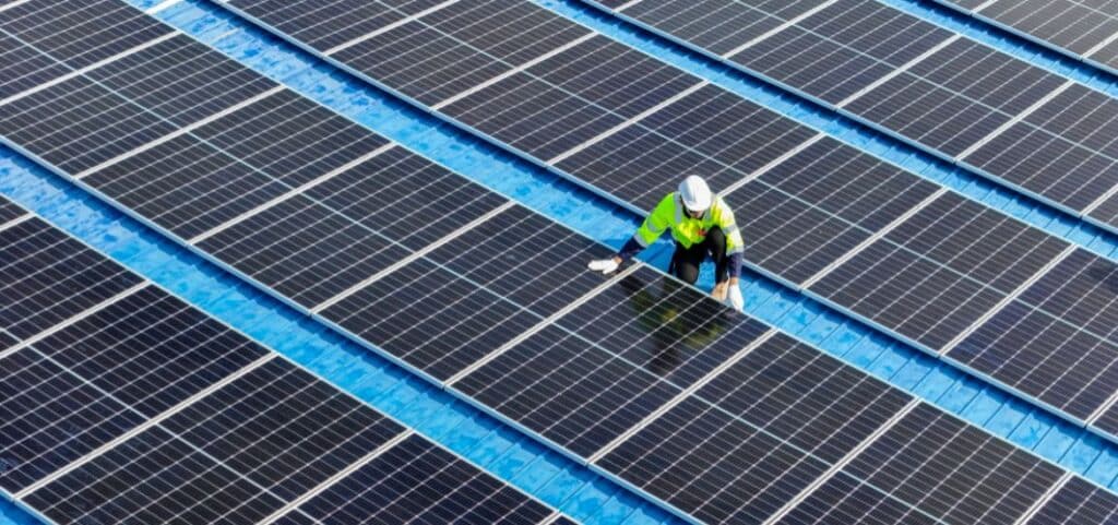 Close-up of solar panels arranged with geometric precision