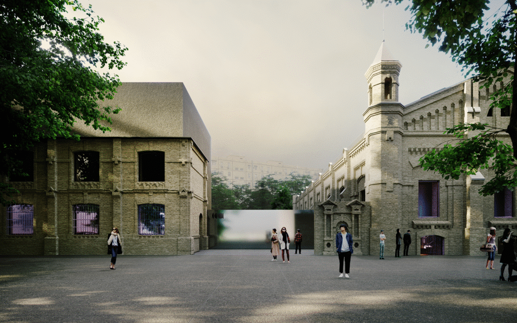 Exterior view of the Tashkent art centre showing its integration with the surrounding urban fabric