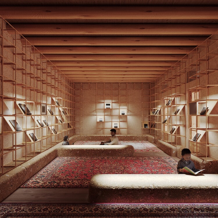 منظر داخلي للمتحف يوضح مساحات مفتوحة ومناطق تعليمية وتأملية.