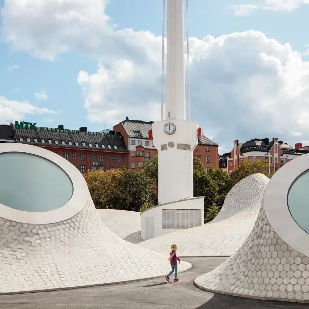 Interior design of central staircases and exhibition spaces within the museum.