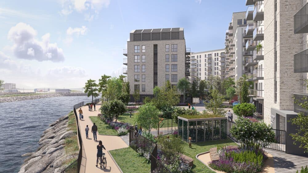 Architectural rendering of the seafront residential fa&ccedil;ades in the Amharc Atalia project