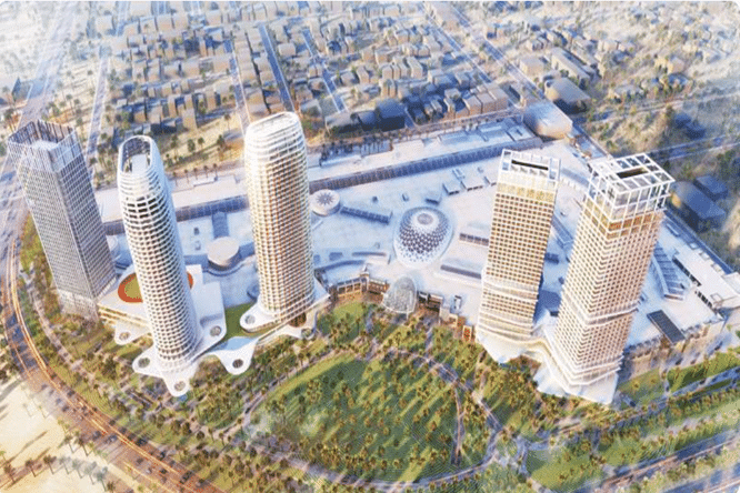 Architectural façades of Canopy Hotel tower with modern design details