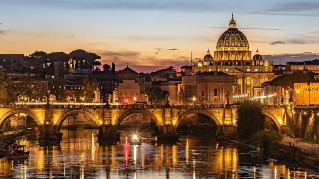Panoramic view of Rome at sunset