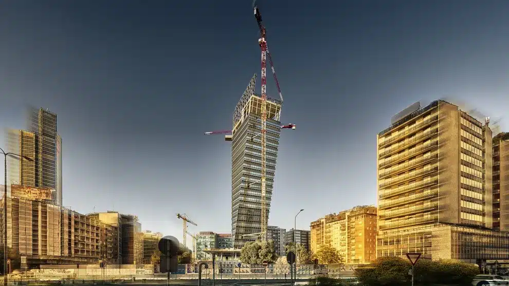 Aerial view of towers and their urban impact