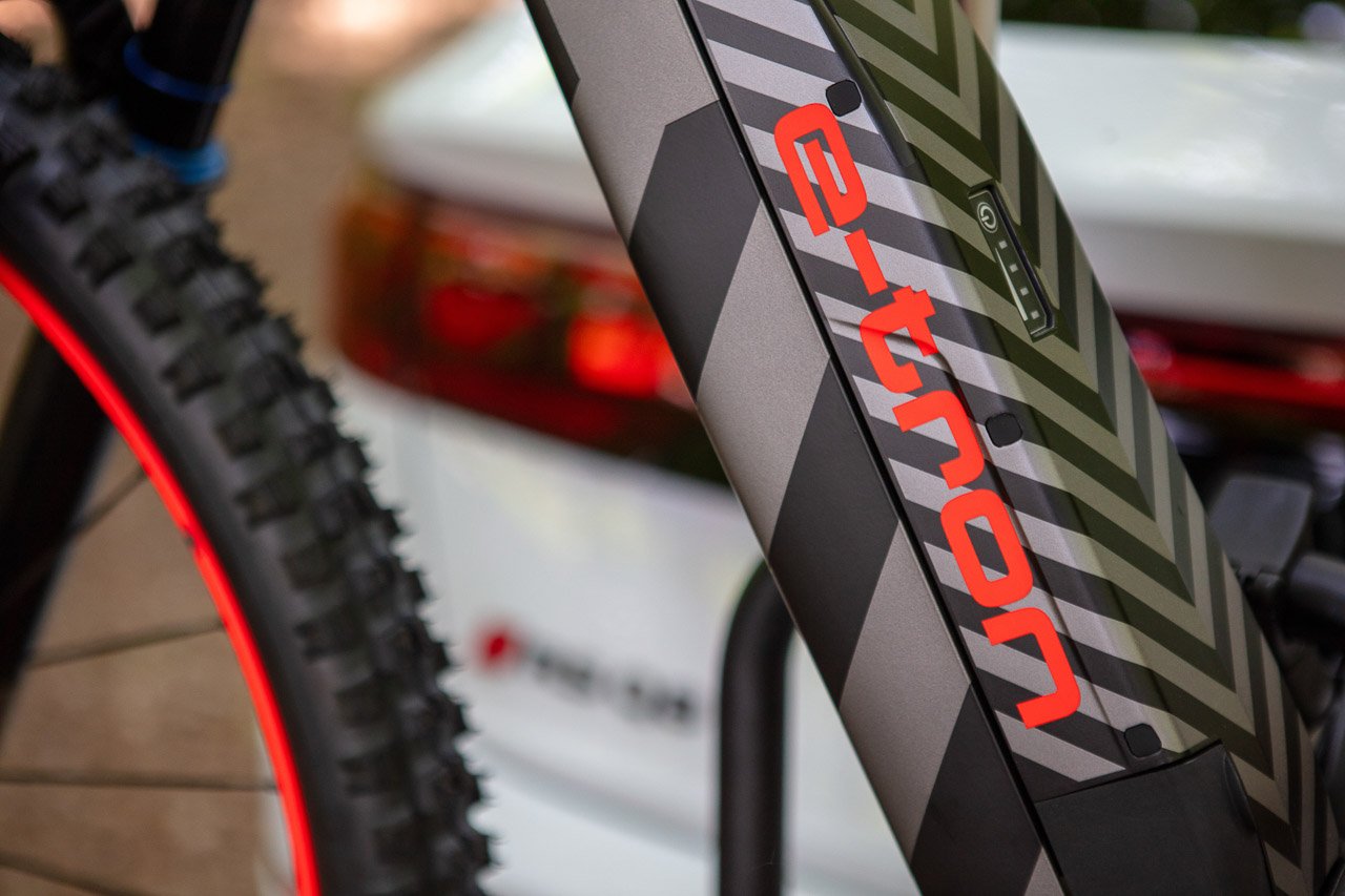 Audi eMTB 2.0 electric mountain bike inspired by the colors and design of the RS Q e-tron Dakar Rally-winning car