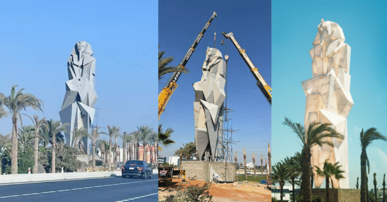 Installation of 27-Meter Pharaonic Statue at the Entrance of the Grand Egyptian Museum