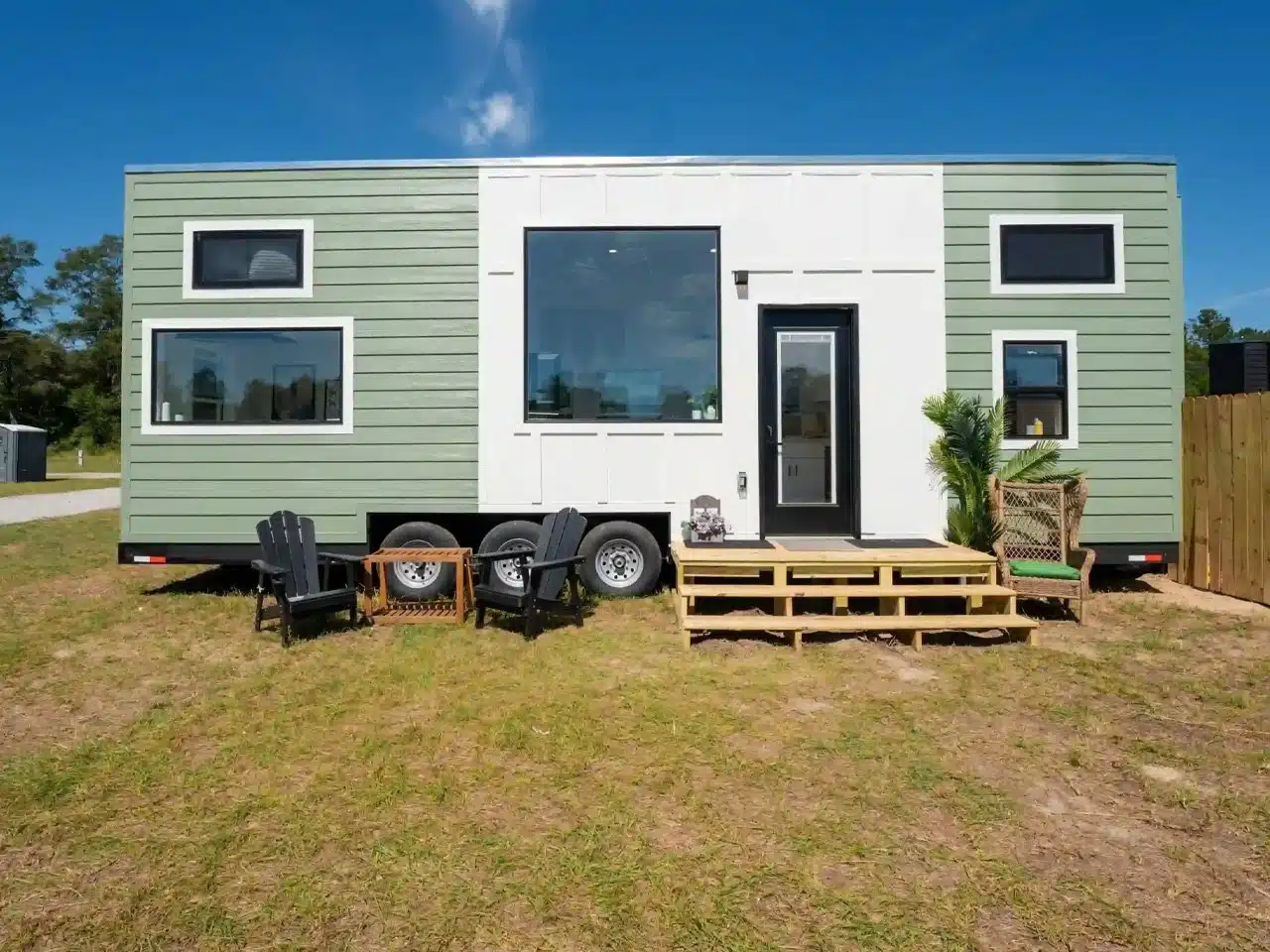 Exterior view of the Webster tiny home with modern design and spacious layout