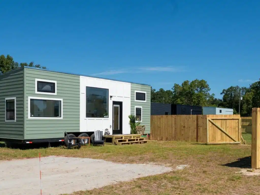 Exterior view of the Webster tiny home with modern design and spacious layout