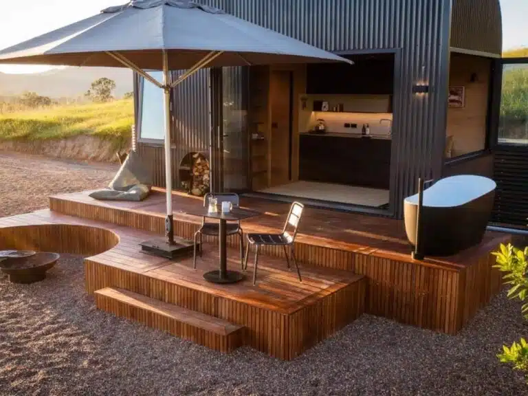 Exterior of an innovative small house with weather-resistant steel cladding