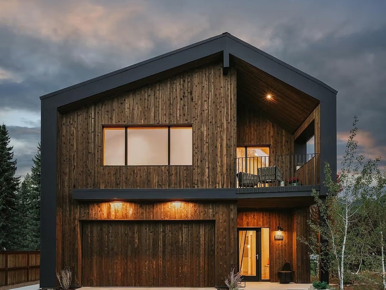 Exterior wooden facade of Freya House with gable roof and traditional Scandinavian design