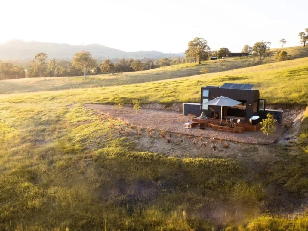 Exterior of an innovative small house with weather-resistant steel cladding