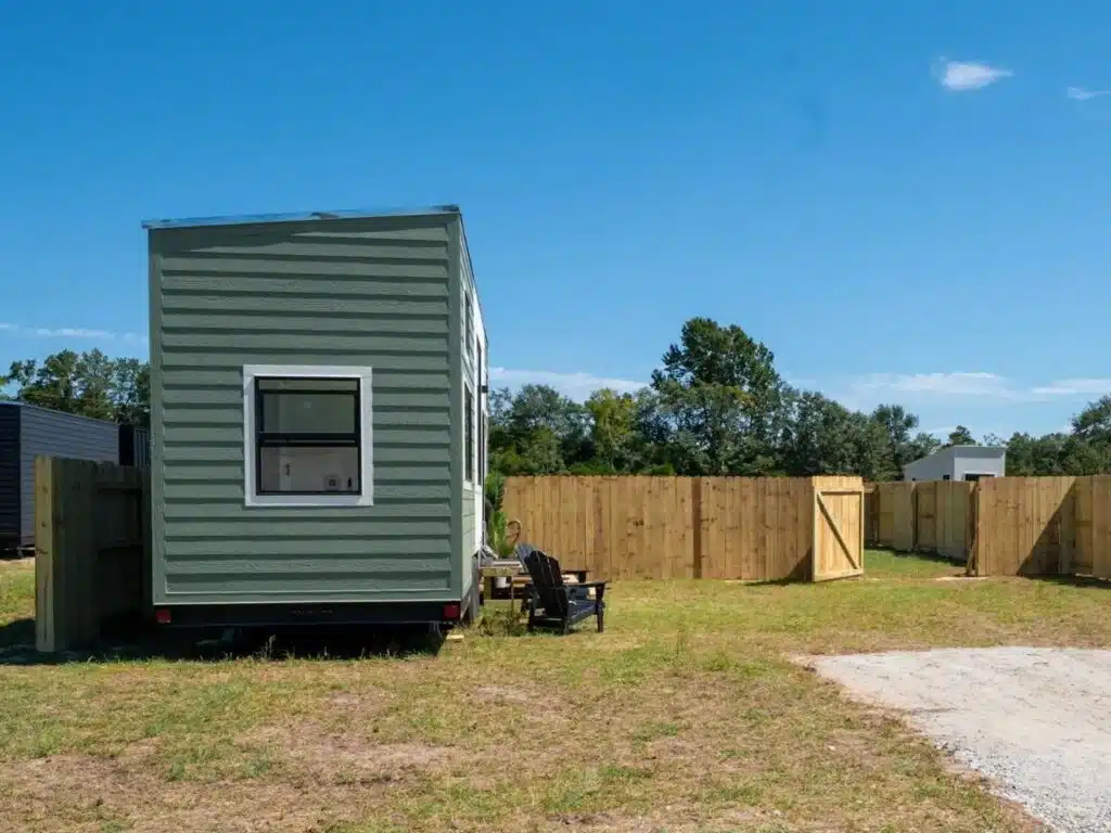 Exterior view of the Webster tiny home with modern design and spacious layout