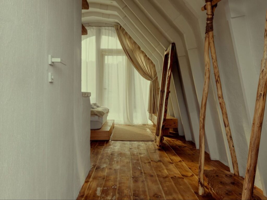 Cabin interiors featuring handcrafted wooden furniture