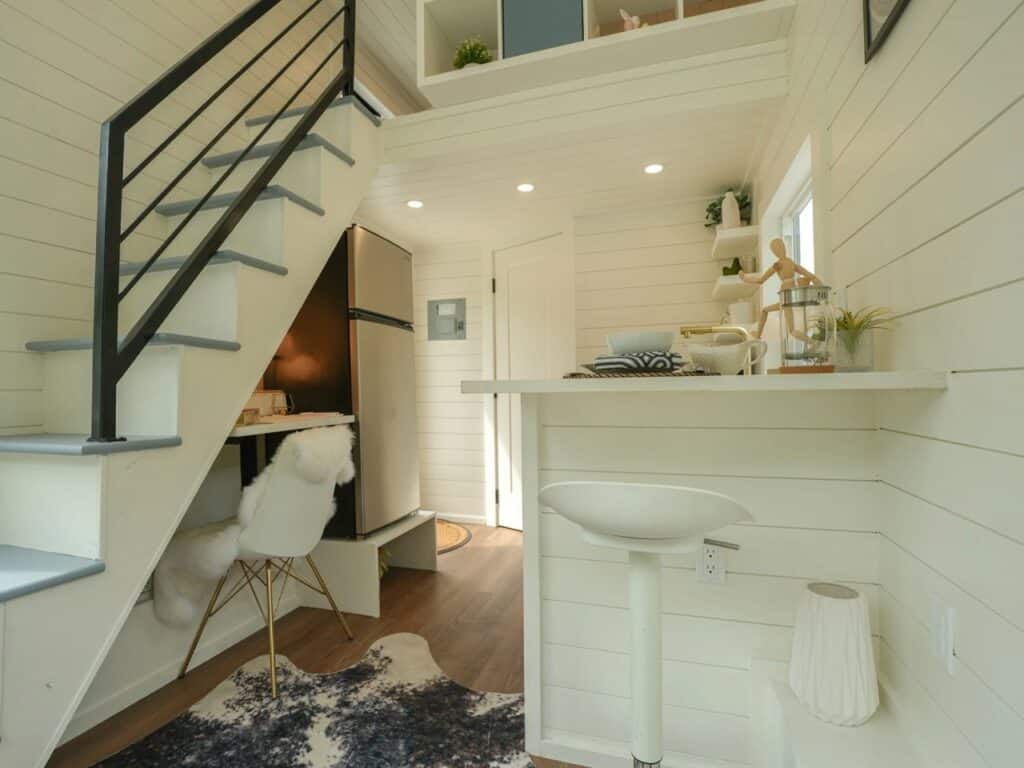 Small workspace under the stairs, ideal for remote work