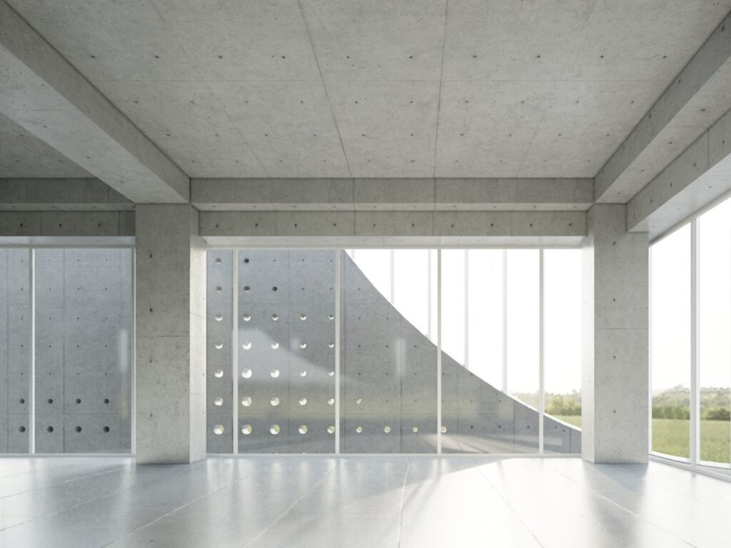 Intermediate zone between the concrete shell and the glass volume, serving as a channel for natural ventilation and lighting.