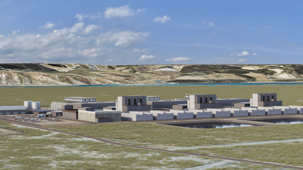 Aerial view of Amazon&rsquo;s Advanced Energy Facility showing modular reactor layout in Washington.