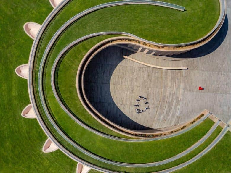 Aerial view of Nokha Centre highlighting the green roof’s harmony with the desert surroundings