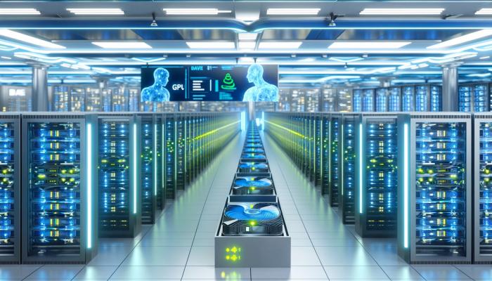 Modern AI data centers showcasing advanced design and internal digital systems organization