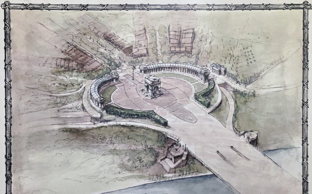 عرض ثلاثي الأبعاد لقوس نصر بتصميم يجمع بين الطابع الكلاسيكي والحداثة.