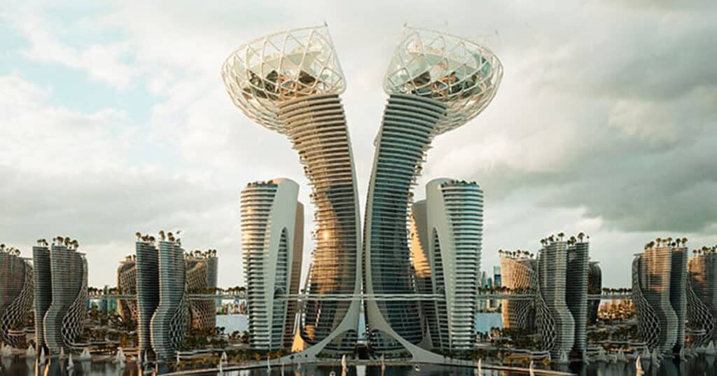 Masterplan view of Dubai Healthcare City featuring sustainable urban design and green corridors