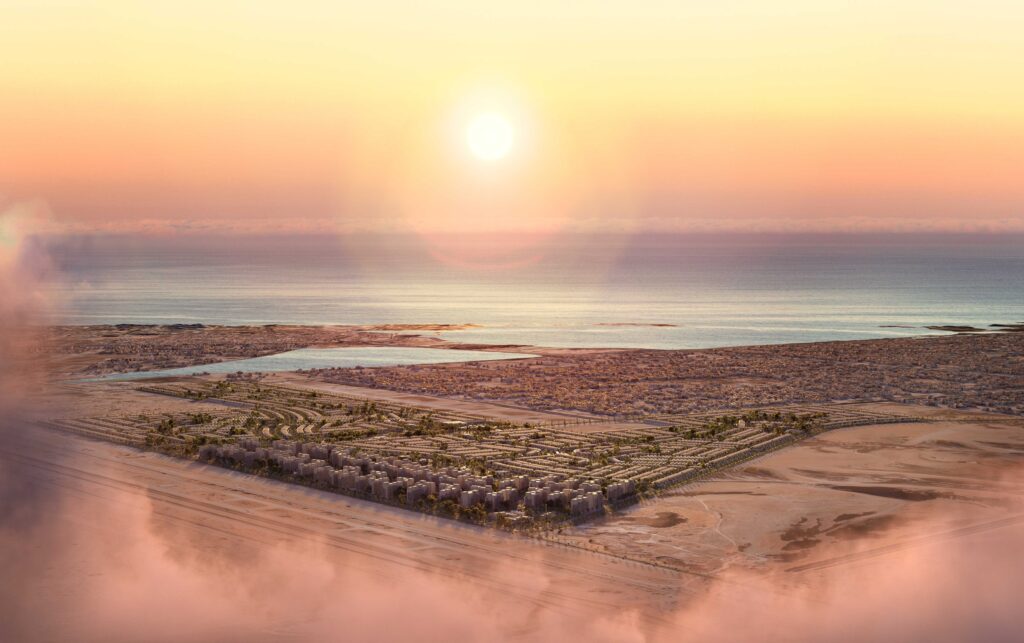 مساحات خضراء تحيط بوحدات سكنية حديثة في مشروع سهب، تعكس توجّه التصميم نحو البيئة المستدامة