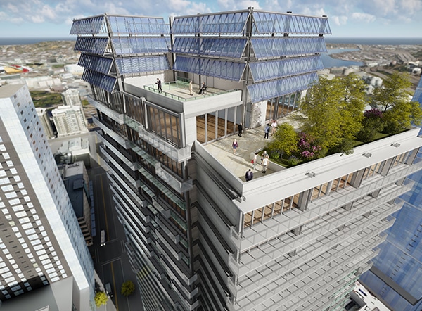 Modular building under construction with eco-friendly techniques