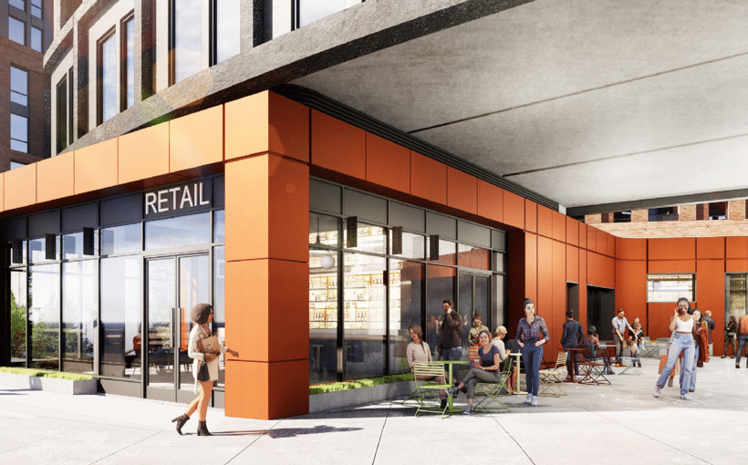 منظر جوي لموقع مشروع ذا بند يوضح تكامله مع النسيج الحضري لوسط ناشفيل.