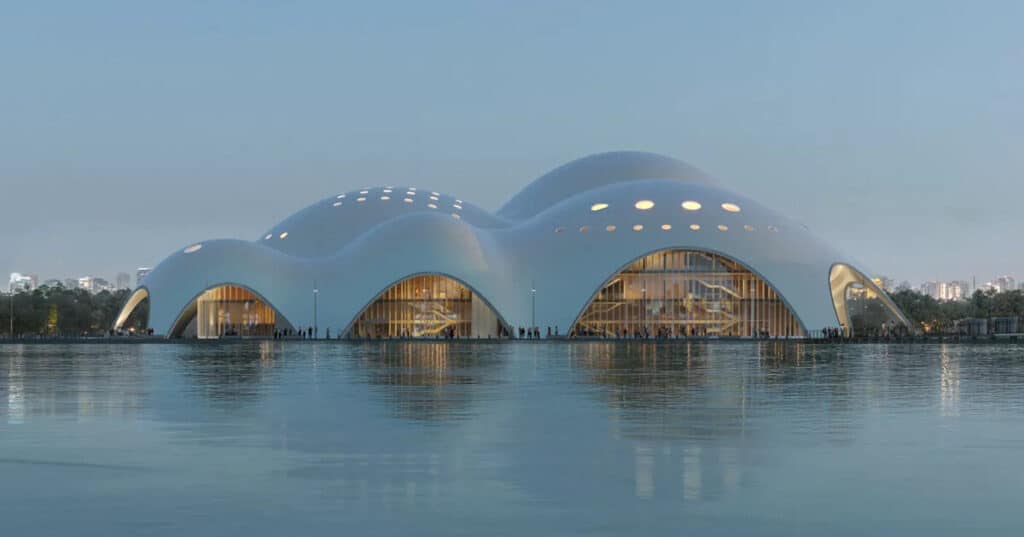 بدء أعمال البناء لقاعة الأوبرا الجديدة في هانوي مع ظهور المنحنيات الخرسانية الأولى.