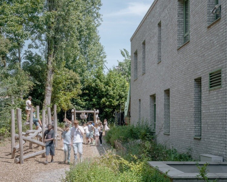 Chazal School renovated facade showing modern design with large windows and sustainable materials.