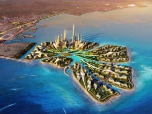 City of Pearl waterfront development in Manila showing mixed-use buildings and reclaimed land.