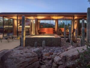 Exterior view of the renovated guest house in Phoenix desert