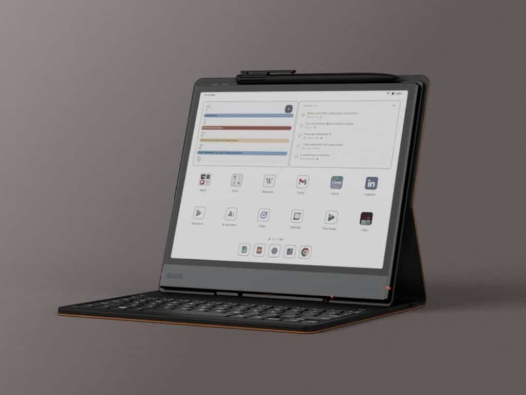 Colored e-ink tablet screen displaying text and eye-friendly colors